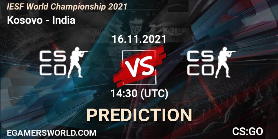 Pronóstico Team Kosovo - Team India. 16.11.2021 at 14:45, Counter-Strike (CS2), IESF World Championship 2021