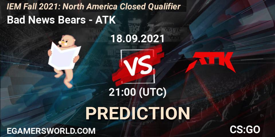 Pronóstico Bad News Bears - ATK. 18.09.2021 at 21:00, Counter-Strike (CS2), IEM Fall 2021: North America Closed Qualifier