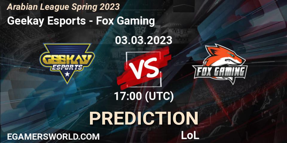 Pronóstico Geekay Esports - Fox Gaming. 10.02.23, LoL, Arabian League Spring 2023