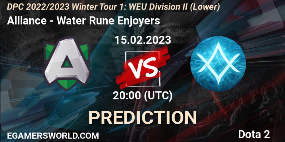 Pronóstico Alliance - Water Rune Enjoyers. 15.02.23, Dota 2, DPC 2022/2023 Winter Tour 1: WEU Division II (Lower)