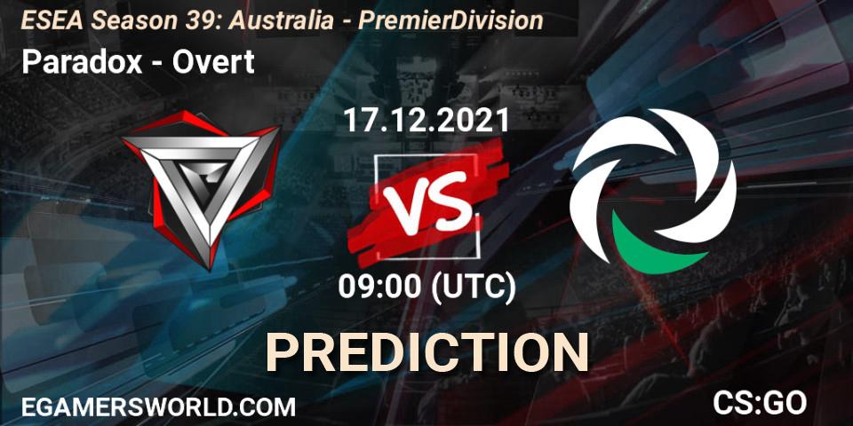 Pronóstico Paradox - Overt. 17.12.2021 at 09:00, Counter-Strike (CS2), ESEA Season 39: Australia - Premier Division