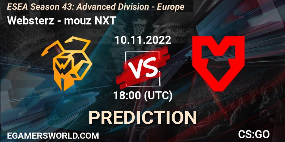 Pronóstico Websterz - mouz NXT. 10.11.2022 at 18:00, Counter-Strike (CS2), ESEA Season 43: Advanced Division - Europe
