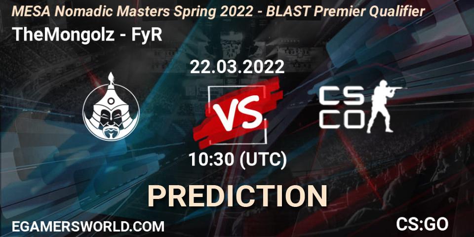 Pronóstico TheMongolz - FyR Esports. 22.03.22, CS2 (CS:GO), MESA Nomadic Masters Spring 2022 - BLAST Premier Qualifier