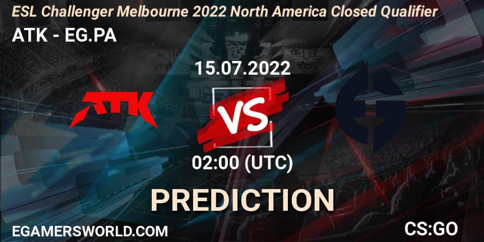 Pronóstico ATK - EG.PA. 15.07.2022 at 02:00, Counter-Strike (CS2), ESL Challenger Melbourne 2022 North America Closed Qualifier
