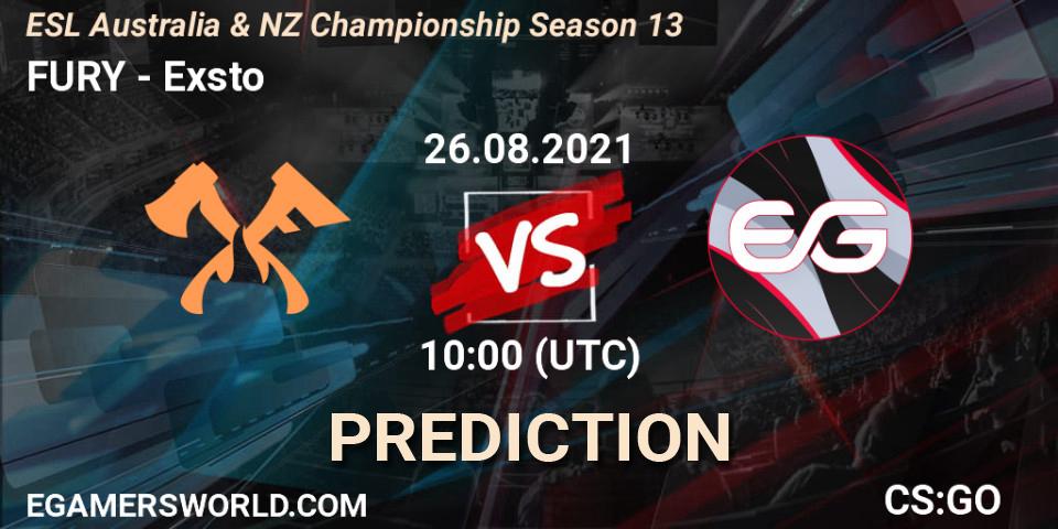 Pronóstico FURY - Exsto. 26.08.21, CS2 (CS:GO), ESL Australia & NZ Championship Season 13