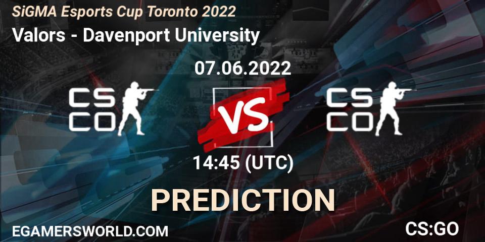 Pronóstico Valors - Davenport University. 07.06.2022 at 14:55, Counter-Strike (CS2), SiGMA Esports Cup Toronto 2022