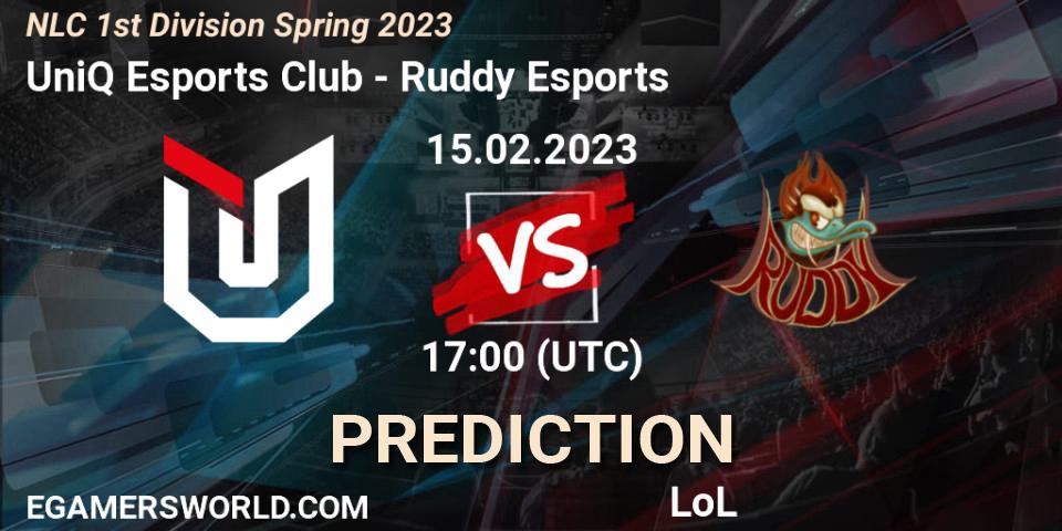 Pronóstico UniQ Esports Club - Ruddy Esports. 15.02.2023 at 17:00, LoL, NLC 1st Division Spring 2023