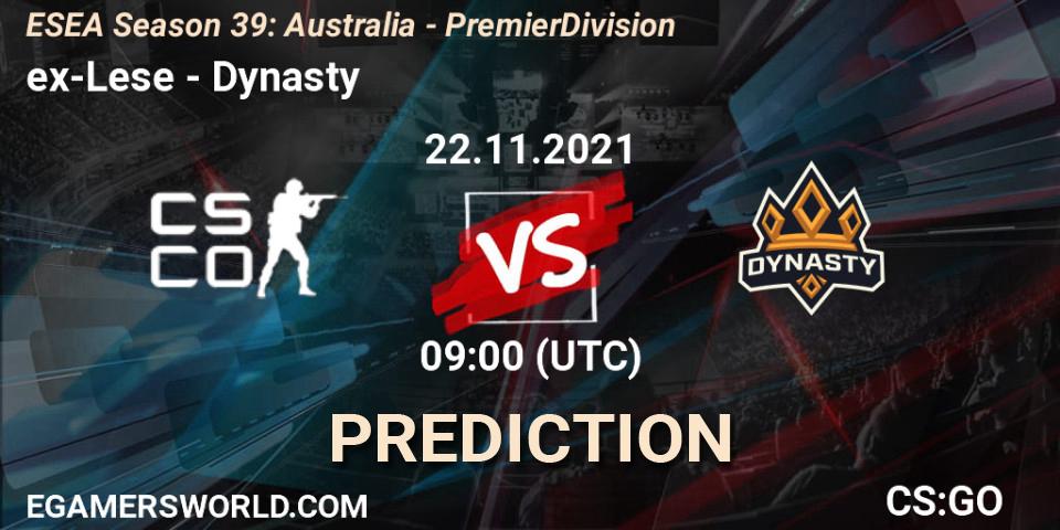 Pronóstico ex-Lese - Dynasty. 22.11.2021 at 09:00, Counter-Strike (CS2), ESEA Season 39: Australia - Premier Division