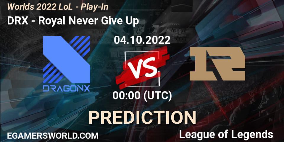 Pronóstico DRX - Royal Never Give Up. 30.09.2022 at 05:00, LoL, Worlds 2022 LoL - Play-In