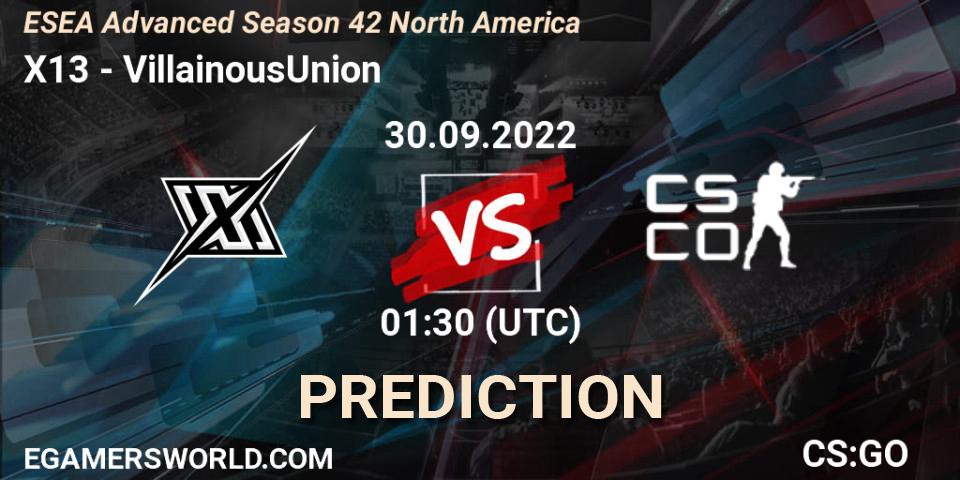 Pronóstico X13 - VillainousUnion. 30.09.2022 at 01:00, Counter-Strike (CS2), ESEA Advanced Season 42 North America