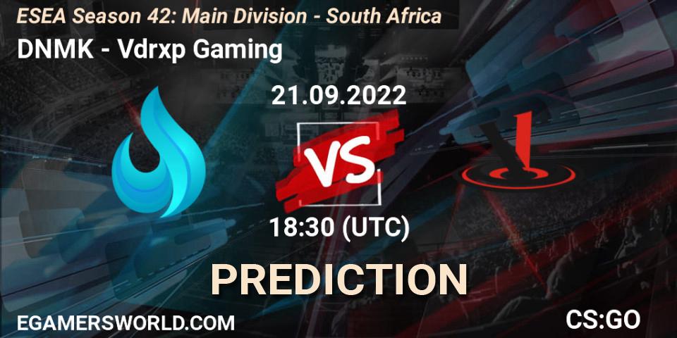 Pronóstico DNMK - Vdrxp Gaming. 22.09.2022 at 18:00, Counter-Strike (CS2), ESEA Season 42: Main Division - South Africa