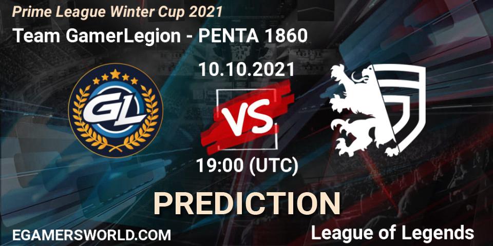 Pronóstico Team GamerLegion - PENTA 1860. 10.10.2021 at 19:00, LoL, Prime League Winter Cup 2021