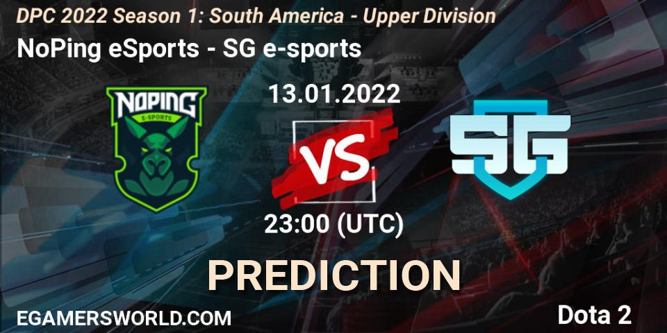 Pronóstico NoPing eSports - SG e-sports. 13.01.2022 at 23:36, Dota 2, DPC 2022 Season 1: South America - Upper Division