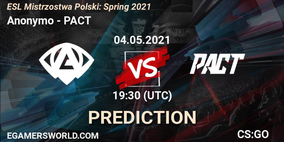 Pronóstico Anonymo - PACT. 04.05.21, CS2 (CS:GO), ESL Mistrzostwa Polski: Spring 2021
