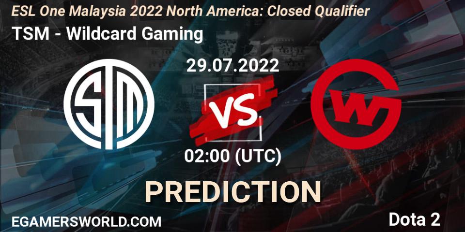 Pronóstico TSM - Wildcard Gaming. 29.07.2022 at 02:01, Dota 2, ESL One Malaysia 2022 North America: Closed Qualifier