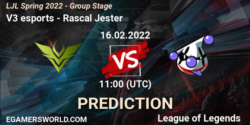 Pronóstico V3 esports - Rascal Jester. 16.02.2022 at 11:30, LoL, LJL Spring 2022 - Group Stage
