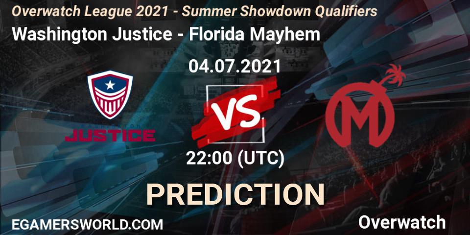 Pronóstico Washington Justice - Florida Mayhem. 04.07.2021 at 22:00, Overwatch, Overwatch League 2021 - Summer Showdown Qualifiers