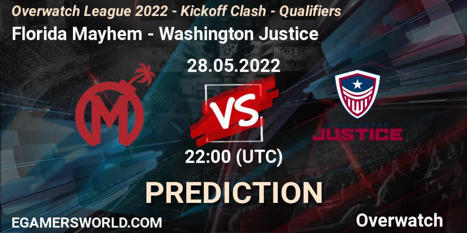 Pronóstico Florida Mayhem - Washington Justice. 28.05.2022 at 22:45, Overwatch, Overwatch League 2022 - Kickoff Clash - Qualifiers