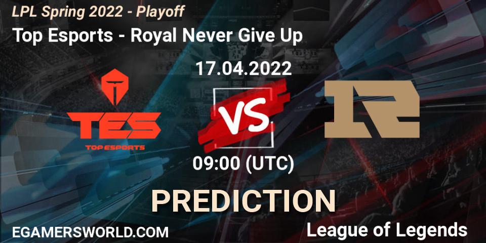 Pronóstico Top Esports - Royal Never Give Up. 17.04.2022 at 09:00, LoL, LPL Spring 2022 - Playoff