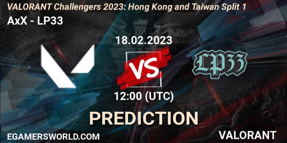 Pronóstico AxX - LP33. 18.02.2023 at 09:50, VALORANT, VALORANT Challengers 2023: Hong Kong and Taiwan Split 1