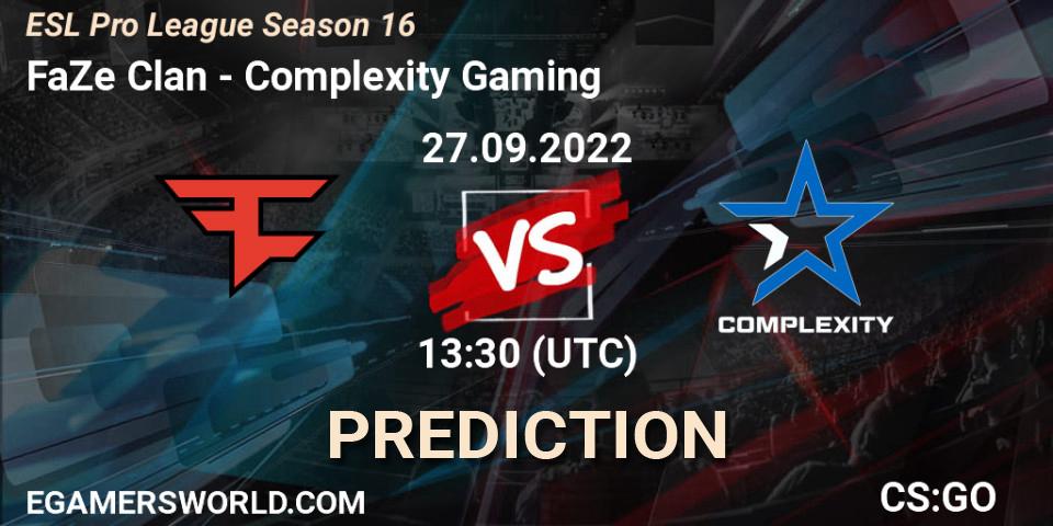 Pronóstico FaZe Clan - Complexity Gaming. 27.09.2022 at 17:55, Counter-Strike (CS2), ESL Pro League Season 16