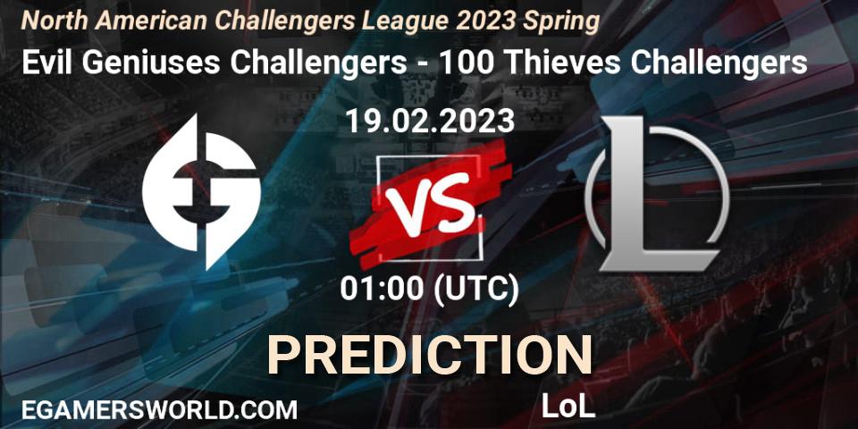 Pronóstico Evil Geniuses Challengers - 100 Thieves Challengers. 19.02.23, LoL, NACL 2023 Spring - Group Stage