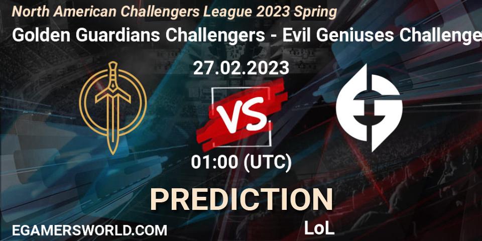 Pronóstico Golden Guardians Challengers - Evil Geniuses Challengers. 27.02.23, LoL, NACL 2023 Spring - Group Stage