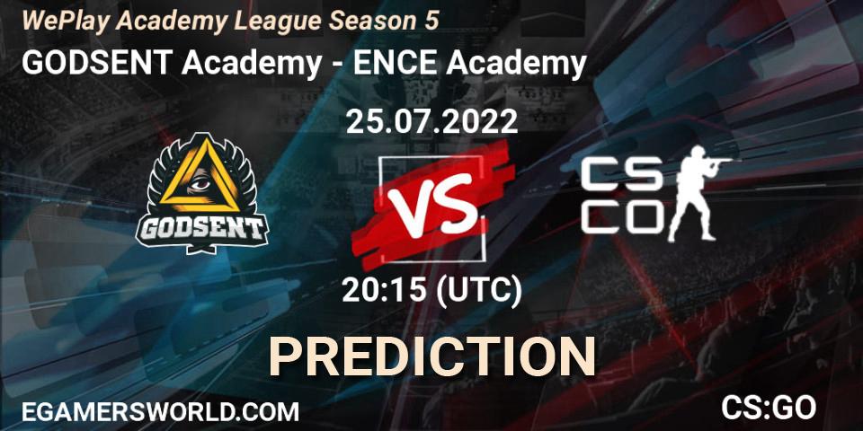 Pronóstico GODSENT Academy - ENCE Academy. 25.07.2022 at 20:15, Counter-Strike (CS2), WePlay Academy League Season 5