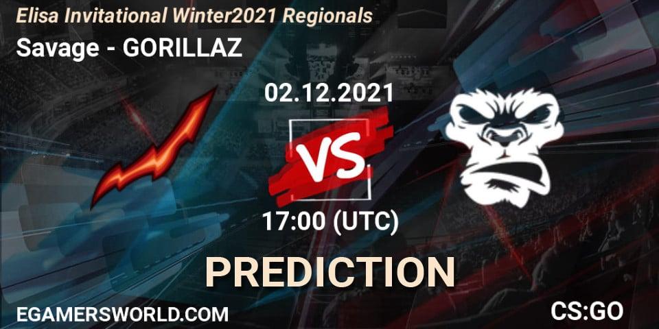 Pronóstico Savage - GORILLAZ. 02.12.2021 at 15:00, Counter-Strike (CS2), Elisa Invitational Winter 2021 Regionals