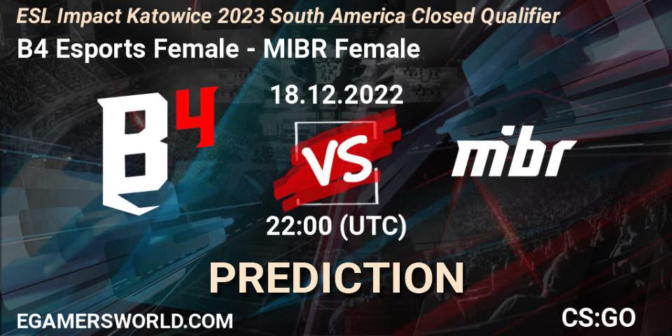 Pronóstico B4 Esports Female - MIBR Female. 18.12.2022 at 22:00, Counter-Strike (CS2), ESL Impact Katowice 2023 South America Closed Qualifier