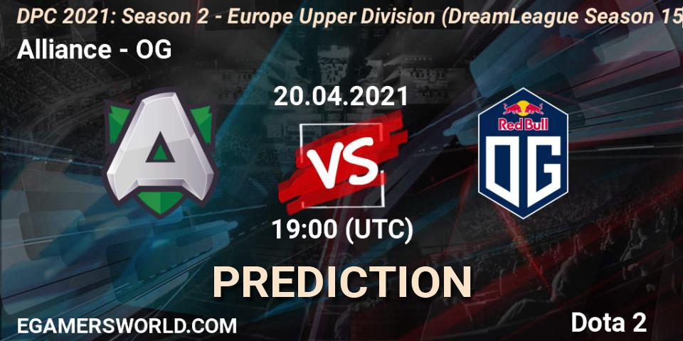 Pronóstico Alliance - OG. 20.04.2021 at 19:22, Dota 2, DPC 2021: Season 2 - Europe Upper Division (DreamLeague Season 15)