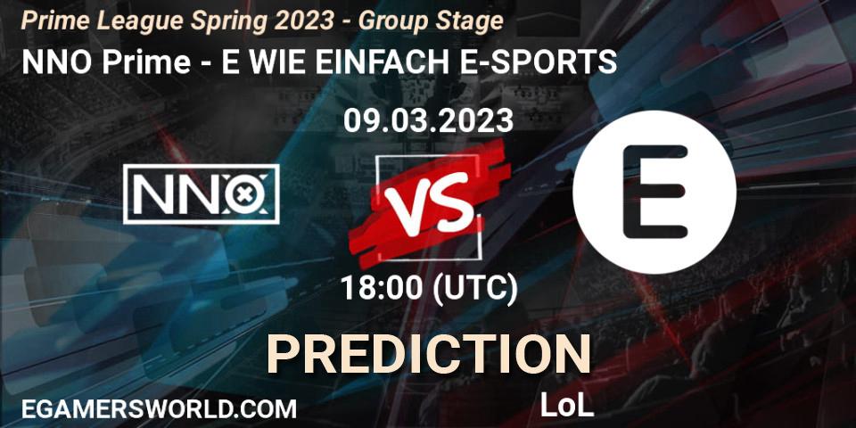 Pronóstico NNO Prime - E WIE EINFACH E-SPORTS. 09.03.2023 at 18:00, LoL, Prime League Spring 2023 - Group Stage