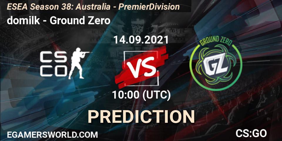 Pronóstico domilk - Ground Zero. 14.09.2021 at 10:00, Counter-Strike (CS2), ESEA Season 38: Australia - Premier Division