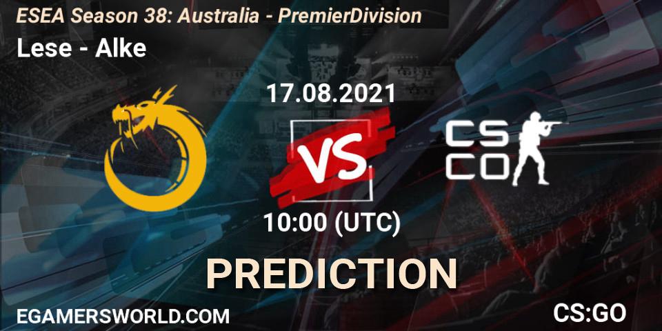 Pronóstico Lese - Alke. 17.08.2021 at 10:00, Counter-Strike (CS2), ESEA Season 38: Australia - Premier Division