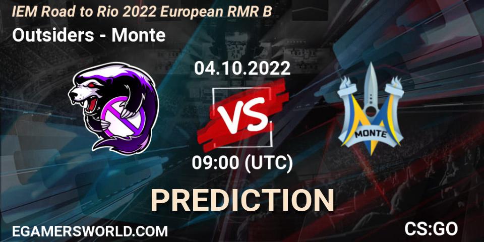 Pronóstico Outsiders - Monte. 04.10.2022 at 14:20, Counter-Strike (CS2), IEM Road to Rio 2022 European RMR B