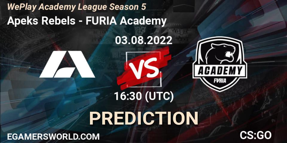 Pronóstico Apeks Rebels - FURIA Academy. 03.08.2022 at 16:30, Counter-Strike (CS2), WePlay Academy League Season 5