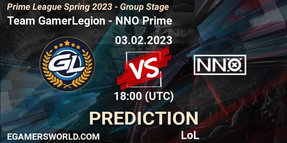 Pronóstico Team GamerLegion - NNO Prime. 03.02.2023 at 20:00, LoL, Prime League Spring 2023 - Group Stage