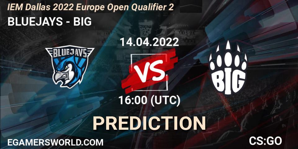 Pronóstico BLUEJAYS - BIG. 14.04.2022 at 16:00, Counter-Strike (CS2), IEM Dallas 2022 Europe Open Qualifier 2