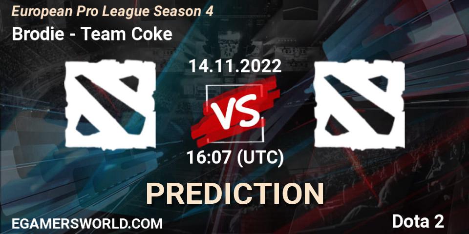 Pronóstico Brodie - Team Coke. 14.11.2022 at 07:07, Dota 2, European Pro League Season 4