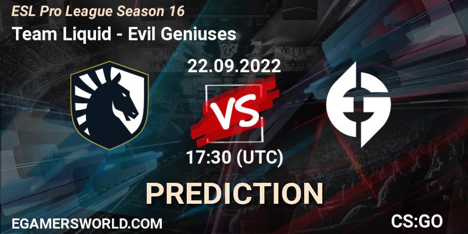 Pronóstico Team Liquid - Evil Geniuses. 22.09.2022 at 17:30, Counter-Strike (CS2), ESL Pro League Season 16