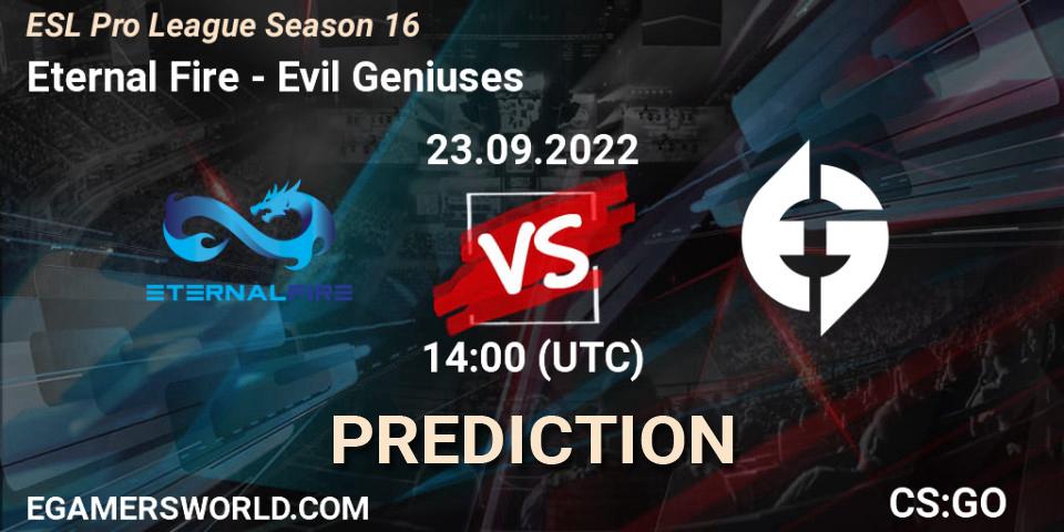 Pronóstico Eternal Fire - Evil Geniuses. 23.09.2022 at 14:00, Counter-Strike (CS2), ESL Pro League Season 16