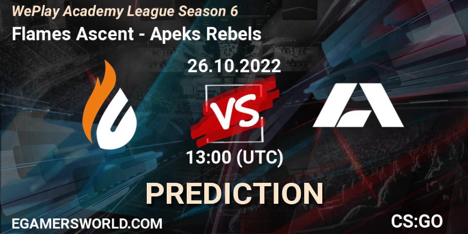 Pronóstico Flames Ascent - Apeks Rebels. 26.10.22, CS2 (CS:GO), WePlay Academy League Season 6