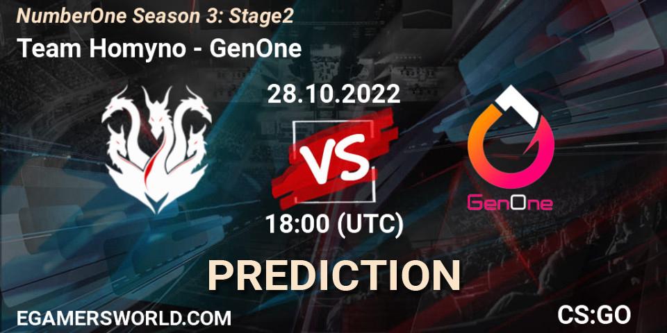Pronóstico Team Homyno - GenOne. 01.11.2022 at 19:00, Counter-Strike (CS2), NumberOne Season 3: Stage 2