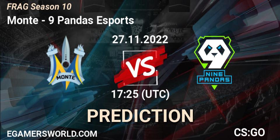 Pronóstico Monte - 9 Pandas Esports. 27.11.2022 at 17:20, Counter-Strike (CS2), FRAG Season 10