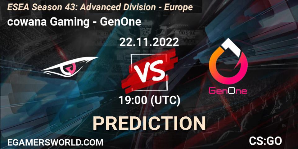 Pronóstico cowana Gaming - GenOne. 22.11.22, CS2 (CS:GO), ESEA Season 43: Advanced Division - Europe