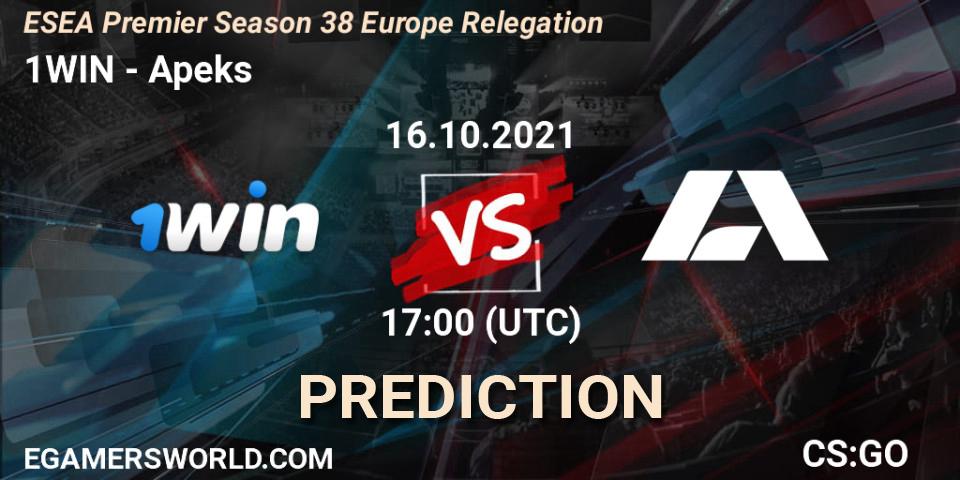 Pronóstico 1WIN - Apeks. 16.10.2021 at 17:00, Counter-Strike (CS2), ESEA Premier Season 38 Europe Relegation