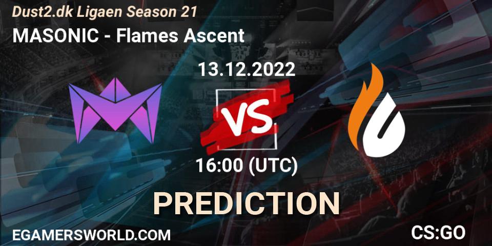 Pronóstico MASONIC - Flames Ascent. 13.12.2022 at 15:20, Counter-Strike (CS2), Dust2.dk Ligaen Season 21
