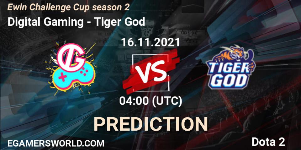Pronóstico Digital Gaming - Tiger God. 16.11.2021 at 04:25, Dota 2, Ewin Challenge Cup season 2