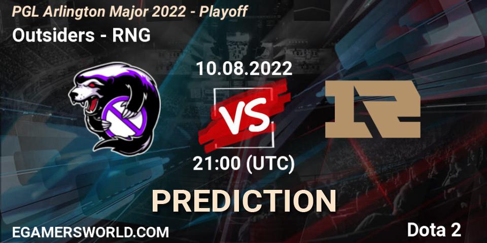 Pronóstico Outsiders - RNG. 10.08.2022 at 22:30, Dota 2, PGL Arlington Major 2022 - Playoff