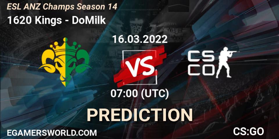 Pronóstico 1620 Kings - DoMilk. 16.03.2022 at 07:10, Counter-Strike (CS2), ESL ANZ Champs Season 14